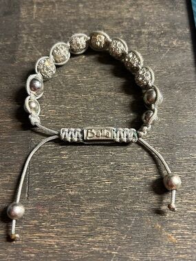 Balla Silver Tone And Crystal Fireball Grey Leather Slider Bracelet